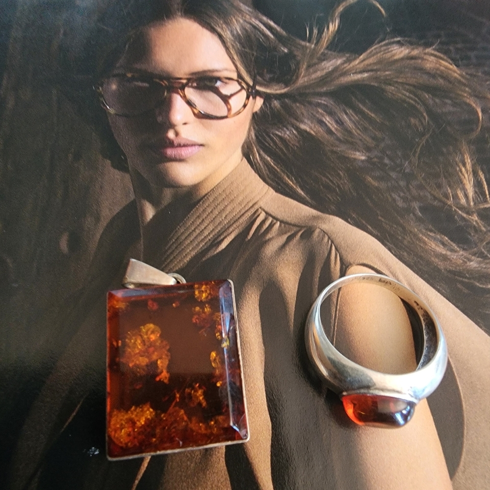 Amber Ring and Pendant Set
